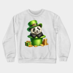 Panda Bear Hat for Patrick's Day Crewneck Sweatshirt